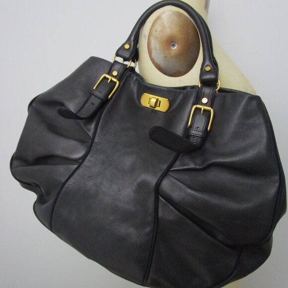 Italian Leather X Large Satchel Tote Bag Black Gold - Picture 7 of 13